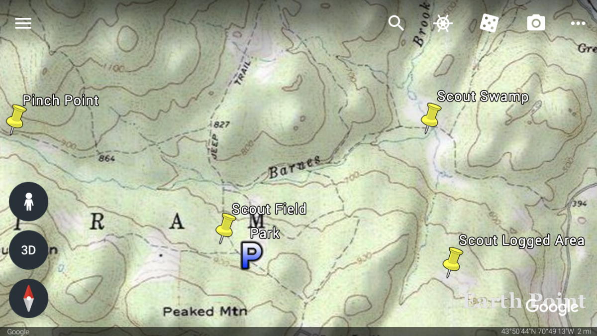 Points from Google Earth Pro downloaded onto a mobile phone for scouting deer. 